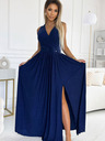 numoco Дълга рокля с деколте и връзка на гърба - тъмносиня с брокат Numoco JUSTINE