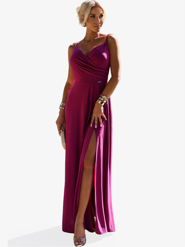 numoco Елегантна дълга макси рокля с презрамки - фуксия с брокат Numoco CHIARA