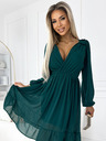 numoco Шифонена миди рокля с дълги ръкави и деколте - зелена Numoco MILA