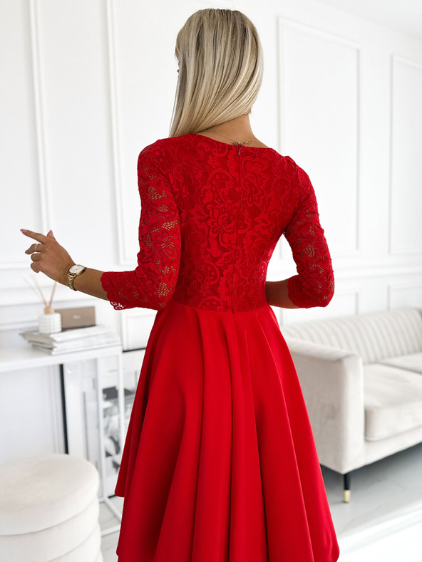 numoco Рокля с дантелено деколте и по-дълъг гръб - червена Numoco NICOLLE