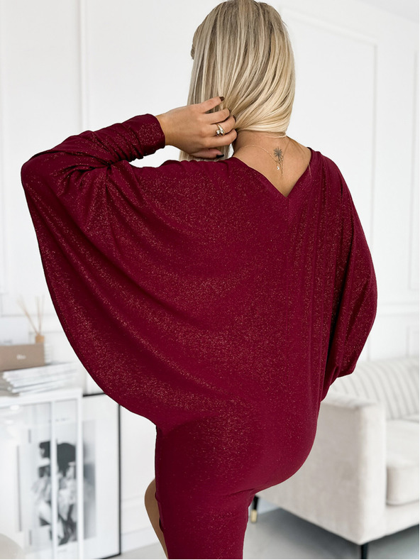 numoco Рокля-прилеп с деколте - бордо с брокат Numoco