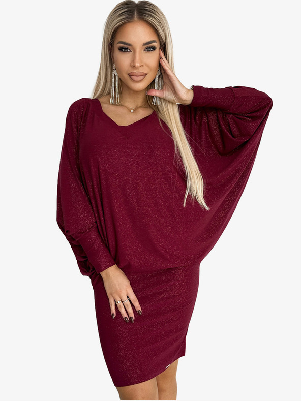 numoco Рокля-прилеп с деколте - бордо с брокат Numoco