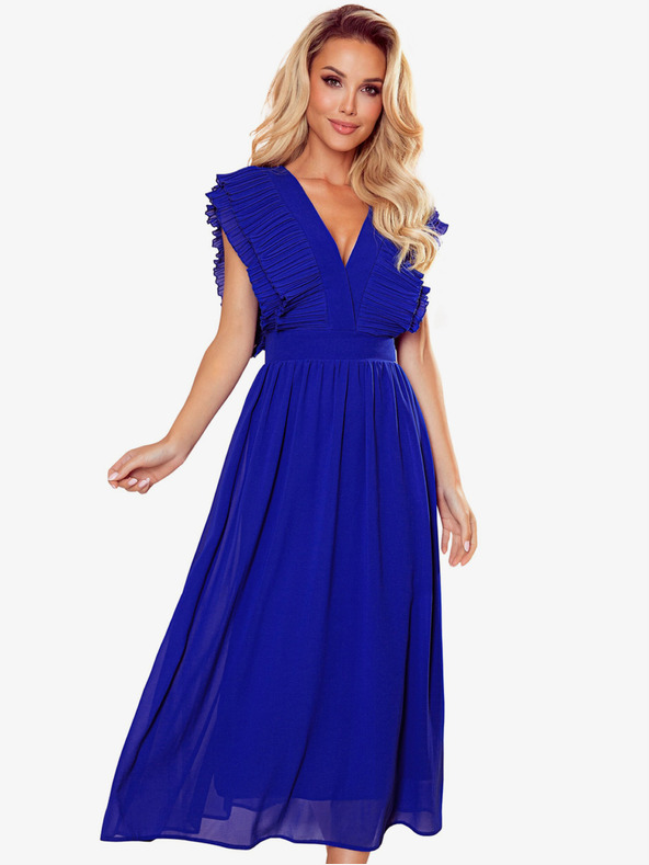 numoco Миди рокля с рюшове и деколте - синя Numoco YANA