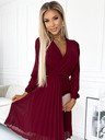 numoco Плисирана рокля с деколте и дълги ръкави - бургундско Numoco ISABELLE