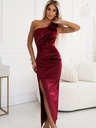 numoco Дълга сатенена рокля с едно рамо и рози - бордо Numoco AURORA