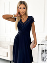 numoco Шифонена рокля с дантелено деколте - тъмносиня Numoco LINDA