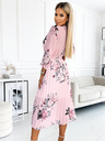 numoco Плисирана миди рокля с деколте и колан - роза на пастелно розова основа Numoco YUNA