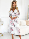numoco Плисирана миди рокля с деколте и колан - роза на бял фон Numoco YUNA