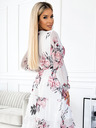 numoco Миди рокля с деколте и колан - бяла с рози Numoco VALENTINA
