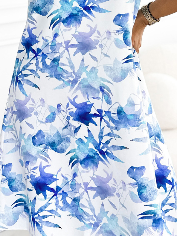 numoco Ласкава бяла рокля със син десен Numoco VICTORIA