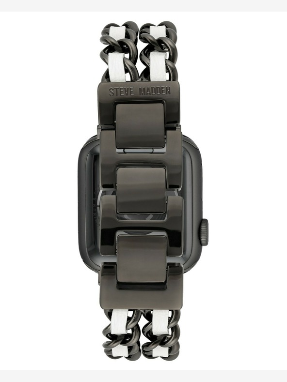 Steve Madden Дамска каишка от стомана и веганска кожа на Steve Madden за Apple Watch 38/40/41 мм, WS/1001BKWT424445