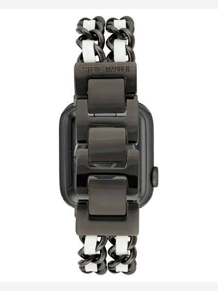 Steve Madden Дамска каишка от стомана и веганска кожа на Steve Madden за Apple Watch 38/40/41 мм, WS/1001BKWT424445