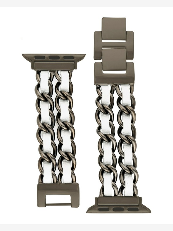 Steve Madden Дамска каишка от стомана и веганска кожа на Steve Madden за Apple Watch 38/40/41 мм, WS/1001BKWT424445