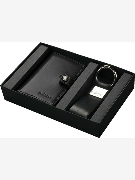 Pularys Подаръчен комплект от мъжки кожен портфейл и ключодържател Pularys Hiker Black 211314101