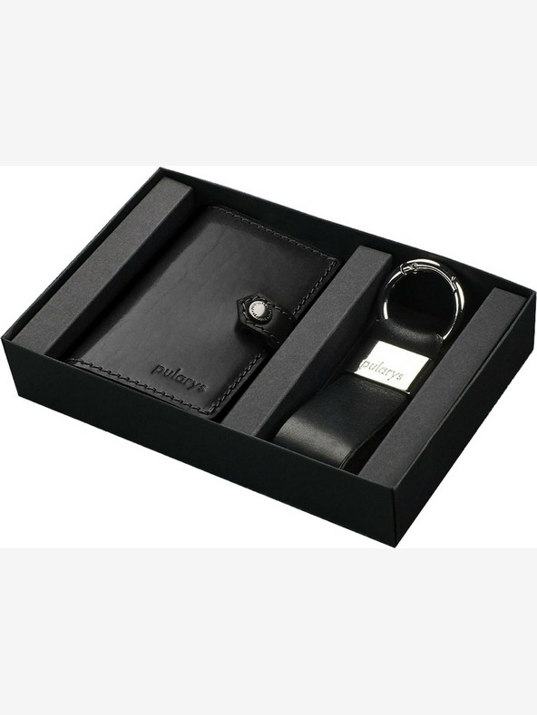 Pularys Подаръчен комплект от мъжки кожен портфейл и ключодържател Pularys Hiker Black 211314101