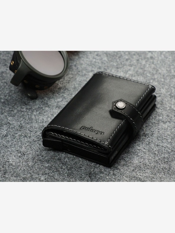 Pularys Подаръчен комплект от мъжки кожен портфейл и ключодържател Pularys Hiker Black 211314101