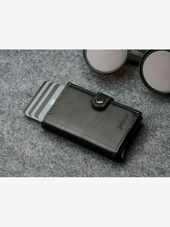 Pularys Подаръчен комплект от мъжки кожен портфейл и ключодържател Pularys Hiker Black 211314101