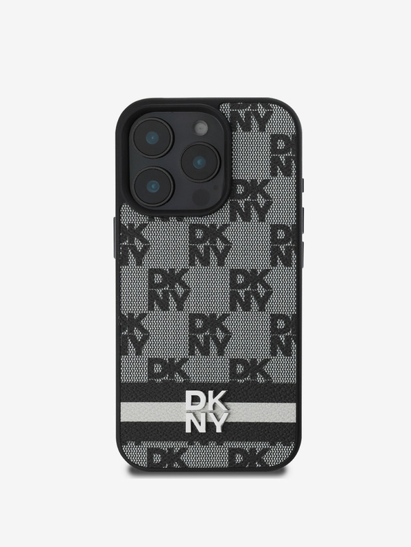 DKNY DKNY Заден капак от полиуретанова кожа с кариран десен и райе за iPhone 16 Pro Black