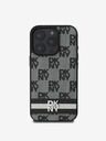 DKNY DKNY Заден капак от полиуретанова кожа с кариран десен и райе за iPhone 16 Pro Black