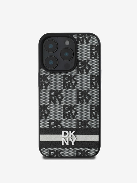 DKNY DKNY Заден капак от полиуретанова кожа с кариран десен и райе за iPhone 16 Pro Black