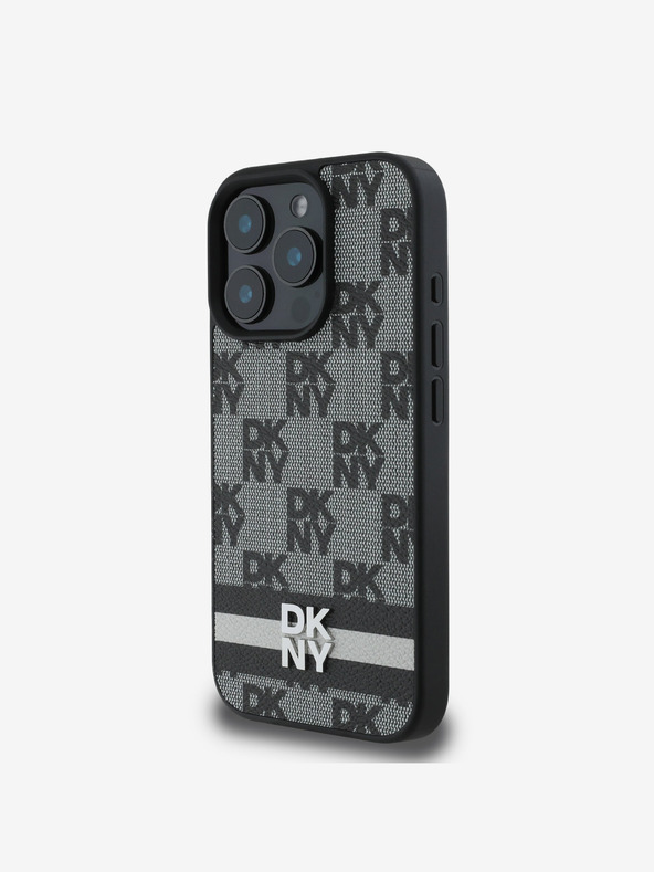 DKNY DKNY Заден капак от полиуретанова кожа с кариран десен и райе за iPhone 16 Pro Black