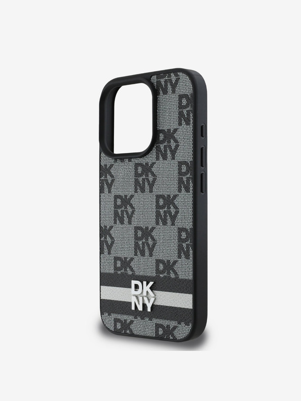 DKNY DKNY Заден капак от полиуретанова кожа с кариран десен и райе за iPhone 16 Pro Black