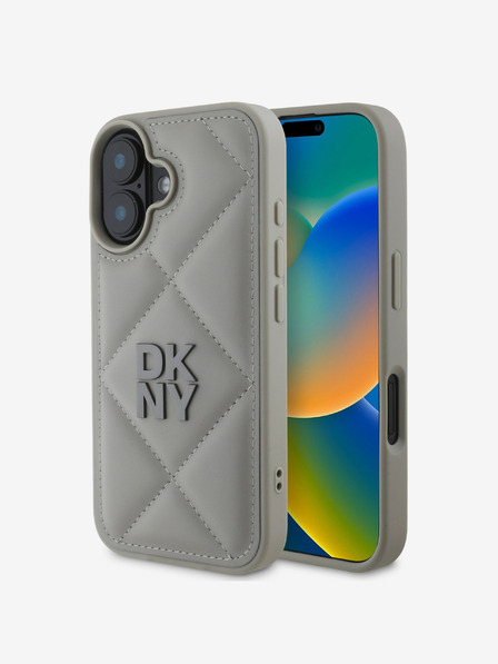 DKNY DKNY Заден капак от полиуретанова кожа с ватирано лого за iPhone 16 Plus сив