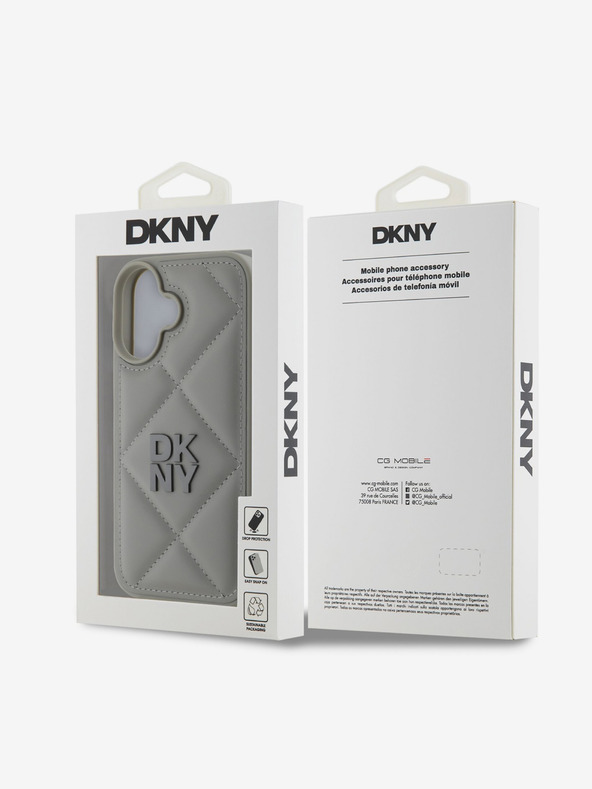 DKNY DKNY Заден капак от полиуретанова кожа с ватирано лого за iPhone 16 Plus сив