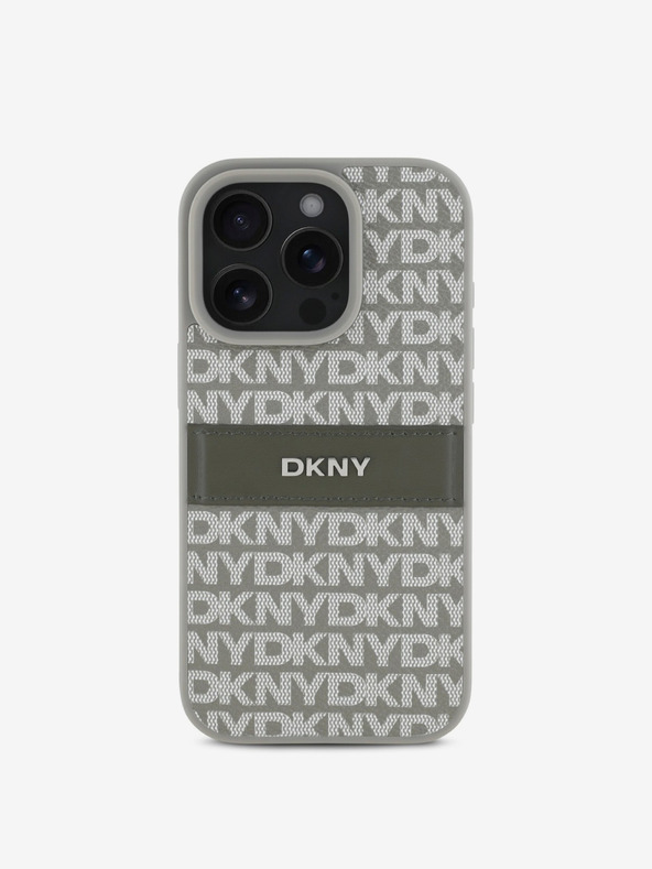 DKNY DKNY PU кожа с повтарящ се десен с тонове ивици заден капак за iPhone 16 Pro Max Бежов