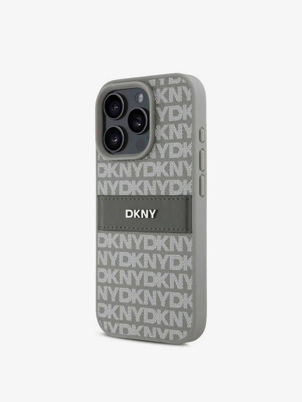 DKNY DKNY PU кожа с повтарящ се десен с тонове ивици заден капак за iPhone 16 Pro Max Бежов