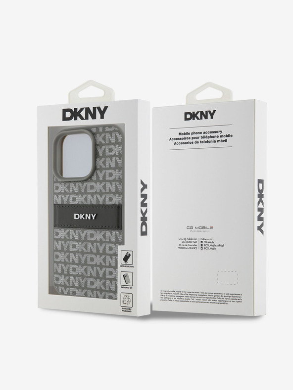 DKNY DKNY PU кожа с повтарящ се десен с тонове ивици заден капак за iPhone 16 Pro Max Бежов