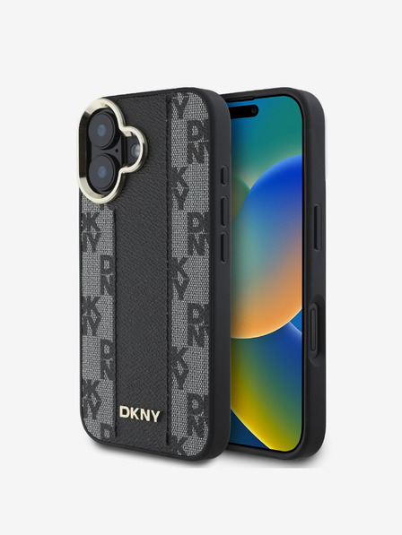 DKNY DKNY PU кожа кариран модел Magsafe заден капак за iPhone 16 Plus черен