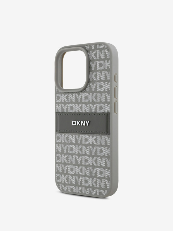 DKNY DKNY PU Leather Repeat Pattern Tonal Stripe Заден капак за iPhone 16 Pro Beige