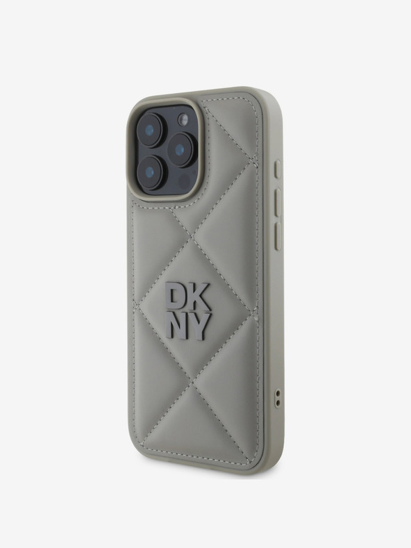 DKNY DKNY PU кожа ватиран заден капак с лого на стека за iPhone 16 Pro Max Grey