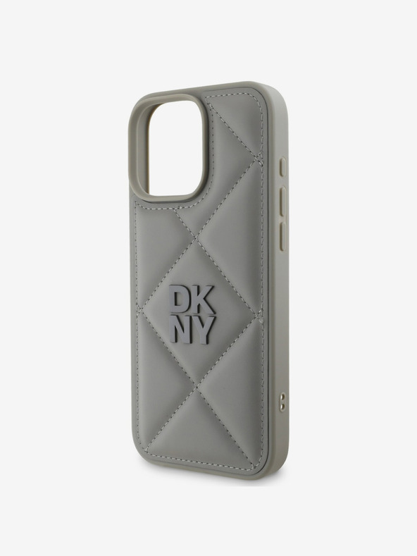 DKNY DKNY PU кожа ватиран заден капак с лого на стека за iPhone 16 Pro Max Grey