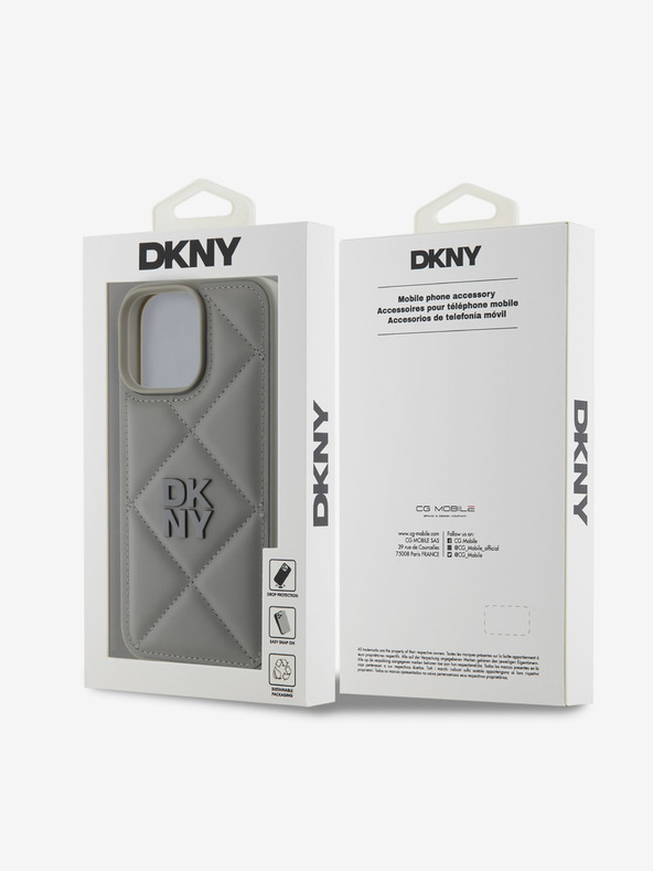 DKNY DKNY PU кожа ватиран заден капак с лого на стека за iPhone 16 Pro Max Grey