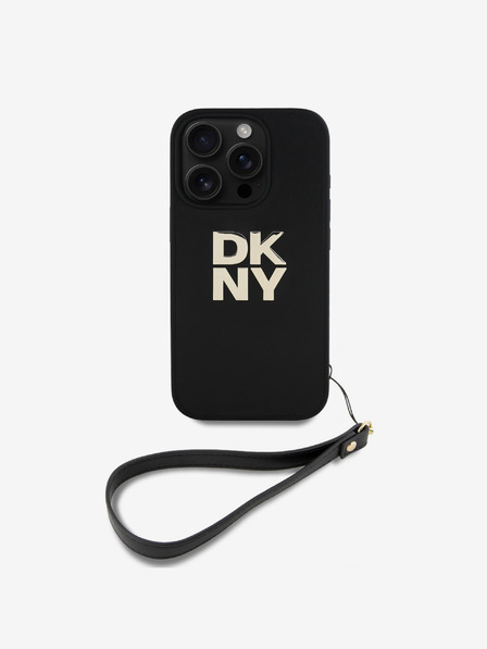 DKNY Заден капак с лого DKNY PU Leather Stack Wrist Strap за iPhone 16 Pro Max Black