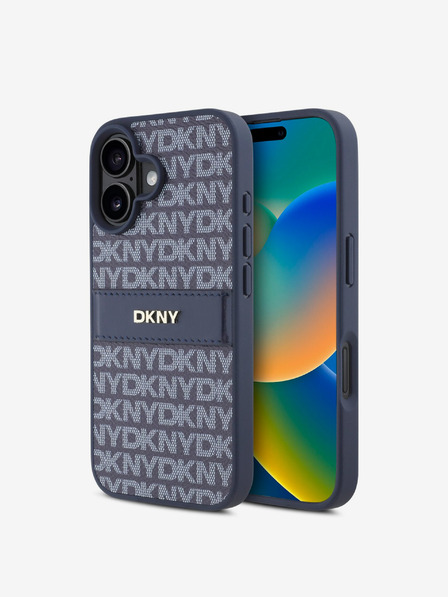 DKNY DKNY PU кожа с повтарящ се десен ивици заден капак за iPhone 16 Blue
