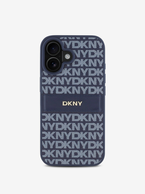 DKNY DKNY PU кожа с повтарящ се десен ивици заден капак за iPhone 16 Blue
