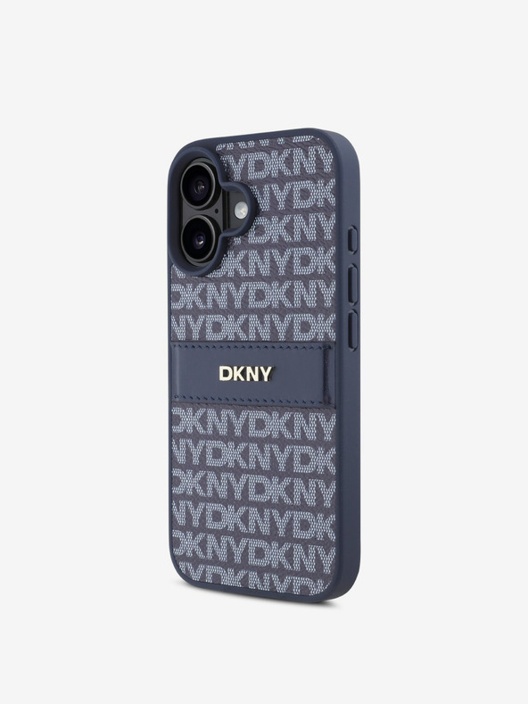 DKNY DKNY PU кожа с повтарящ се десен ивици заден капак за iPhone 16 Blue