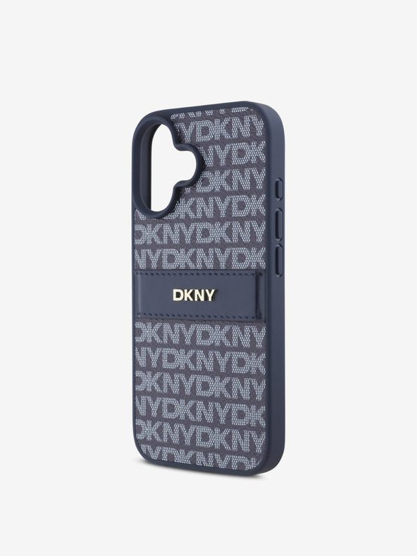 DKNY DKNY PU кожа с повтарящ се десен ивици заден капак за iPhone 16 Blue