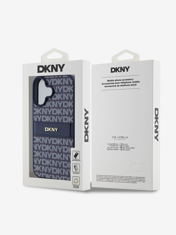 DKNY DKNY PU кожа с повтарящ се десен ивици заден капак за iPhone 16 Blue