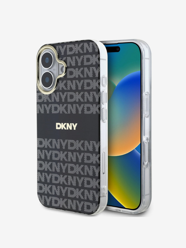 DKNY DKNY PC/TPU Повтарящ се десен с тонове ивици Magsafe заден капак за iPhone 16 Black