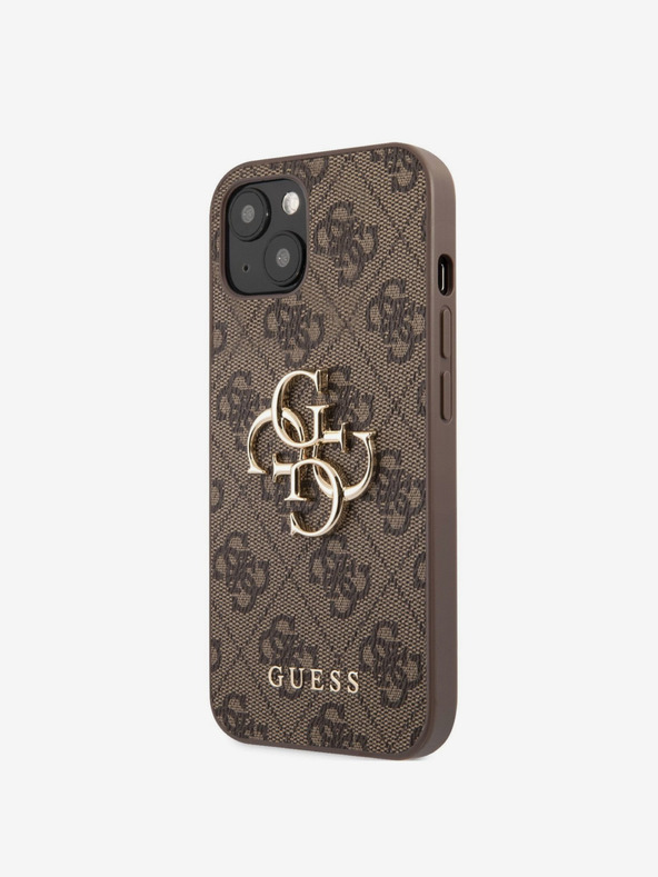 Guess Guess PU 4G Метален заден капак с лого за iPhone 13 Brown
