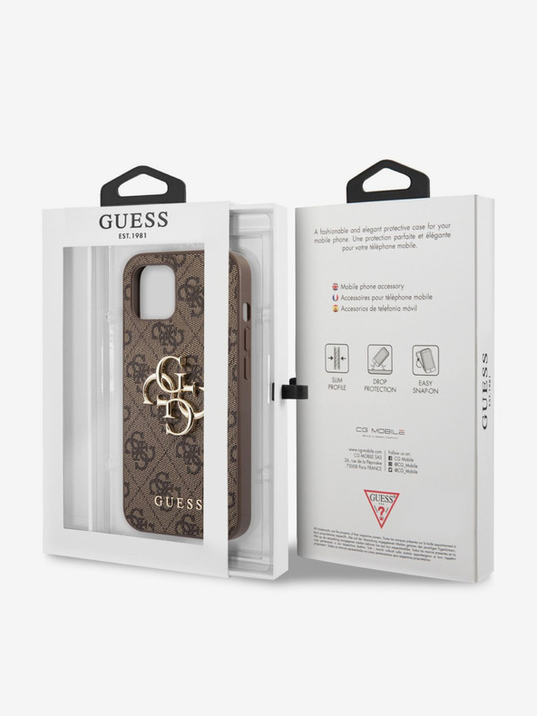 Guess Guess PU 4G Метален заден капак с лого за iPhone 13 Brown