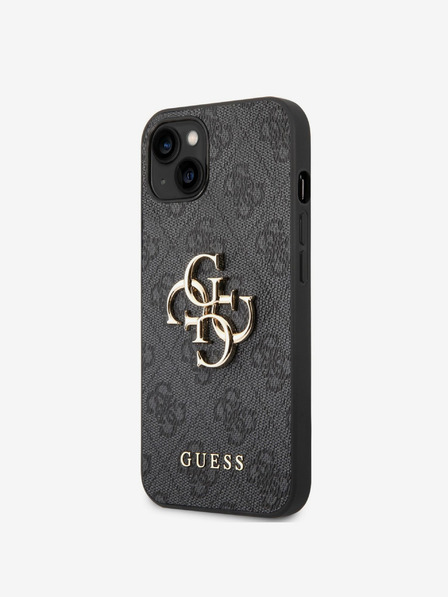 Guess PU 4G Metal Logo Zadní Kryt pro iPhone 14 Grey Калъф за телефон