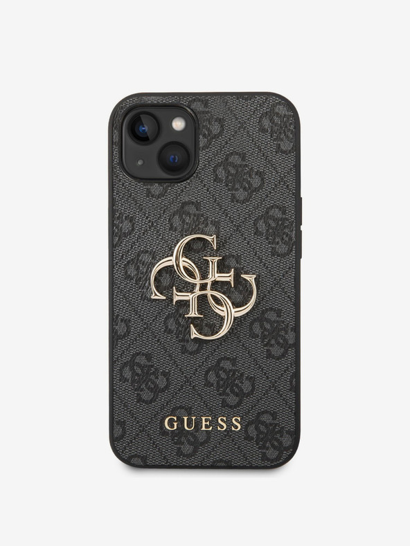 Guess PU 4G Metal Logo Zadní Kryt pro iPhone 14 Grey Калъф за телефон
