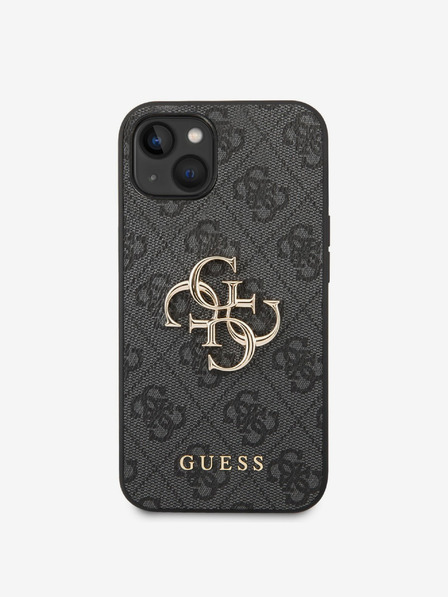 Guess PU 4G Metal Logo Zadní Kryt pro iPhone 14 Grey Калъф за телефон