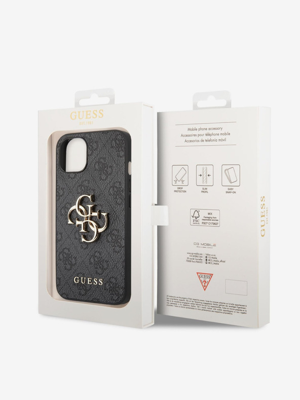Guess PU 4G Metal Logo Zadní Kryt pro iPhone 14 Grey Калъф за телефон