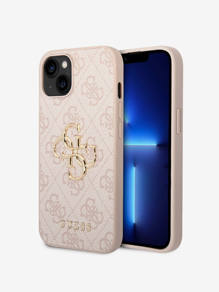 Guess PU 4G Metal Logo Zadní Kryt pro iPhone 15 Pink Калъф за телефон